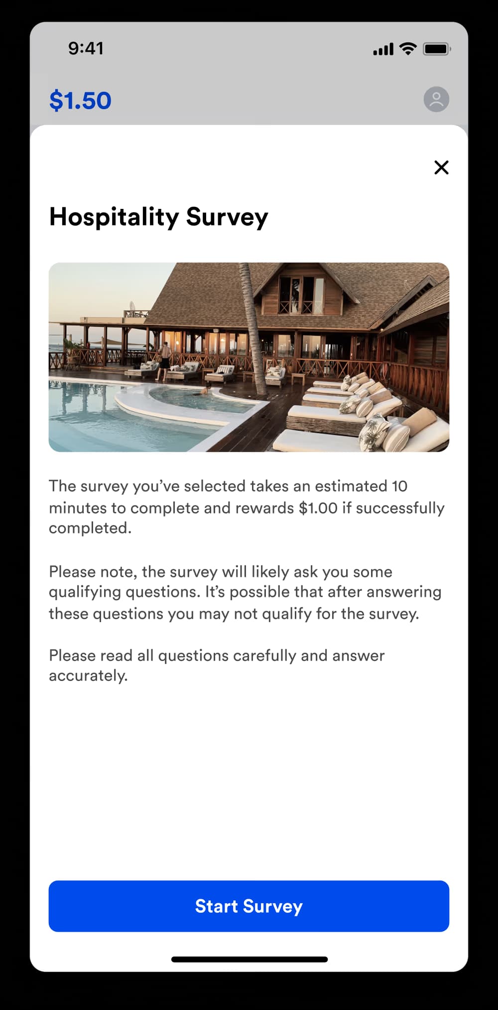 FWIW hospitality survey detail screen