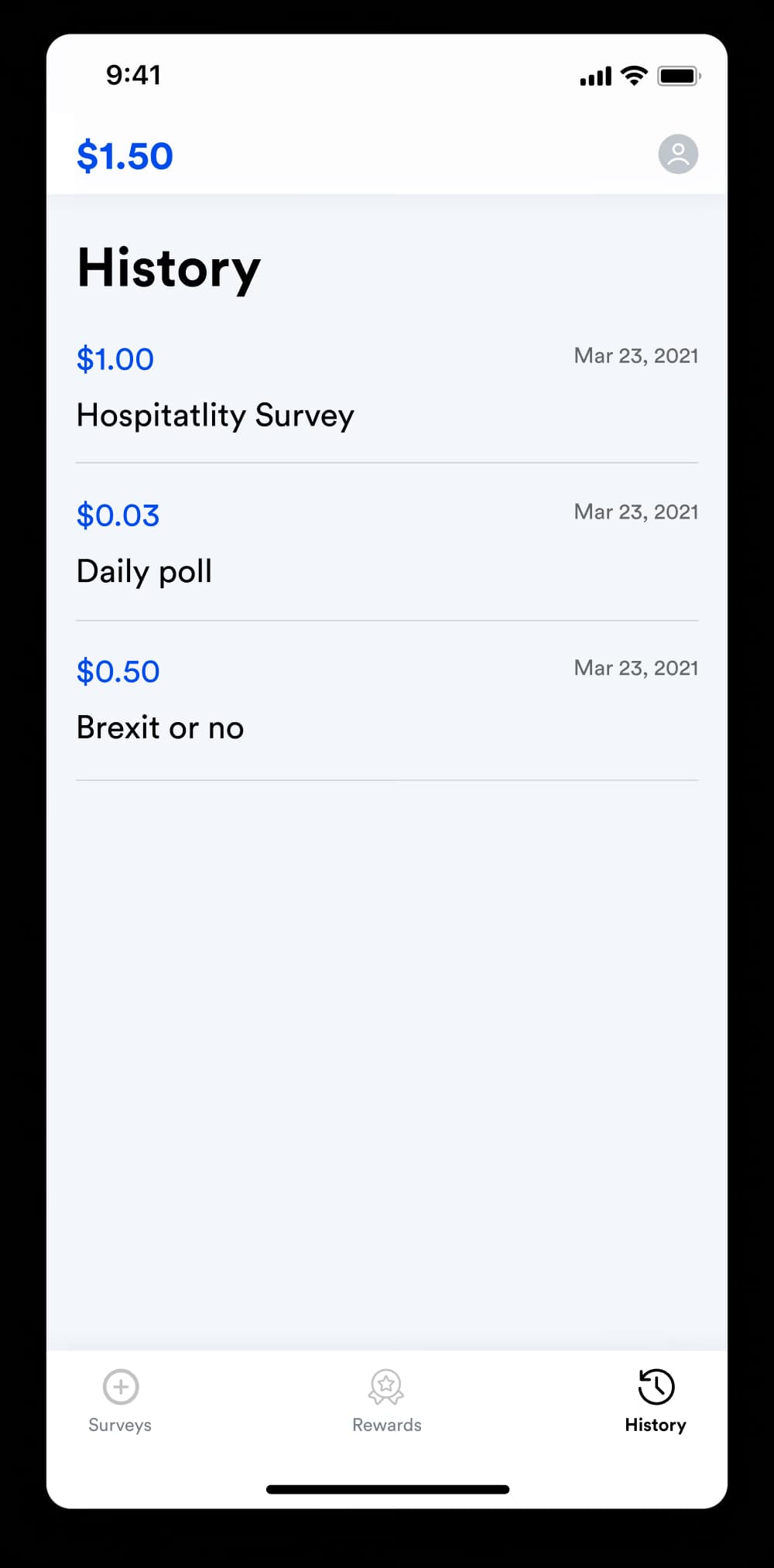 FWIW survey history screen
