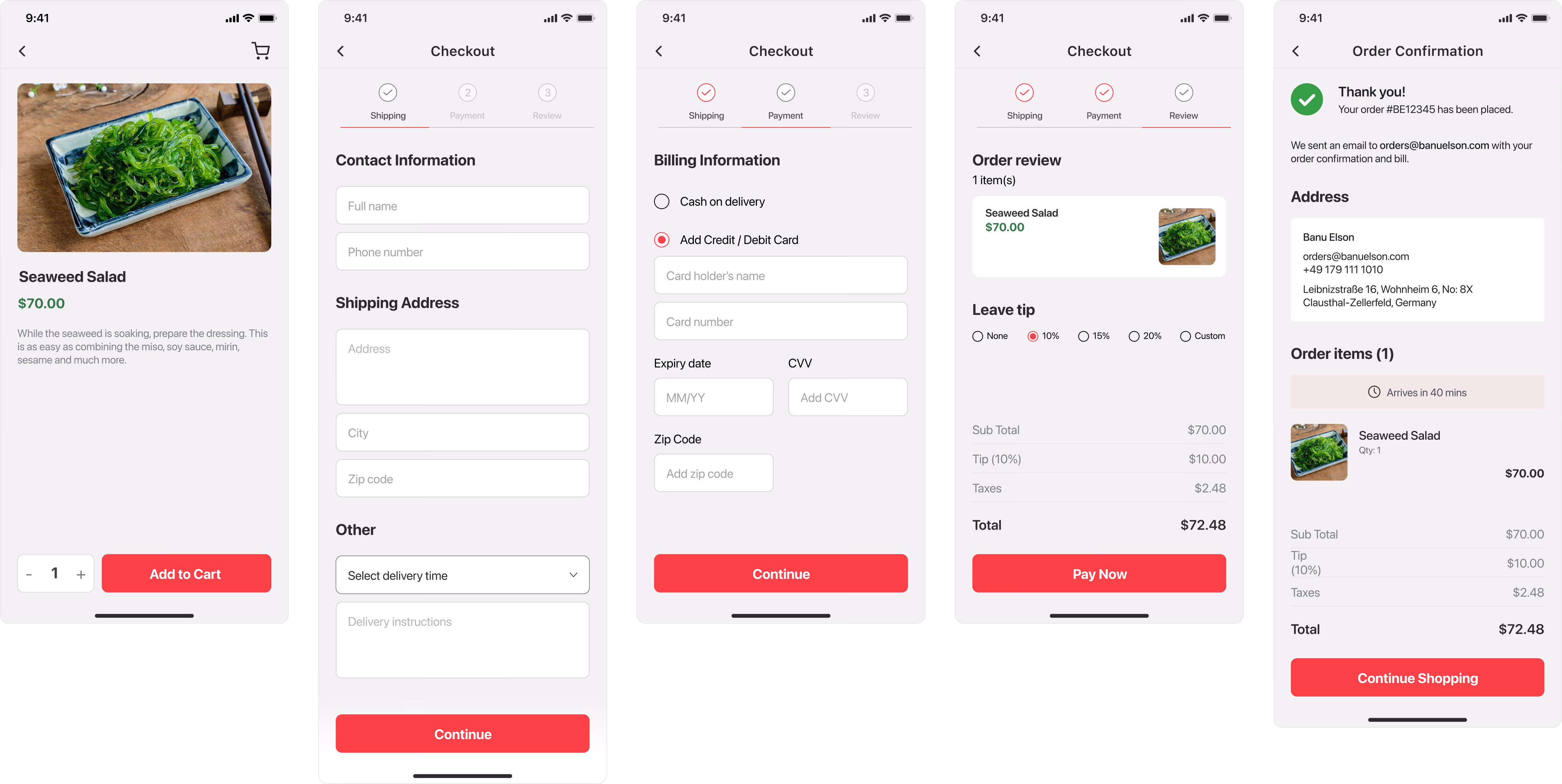 Detailed checkout process screen flow