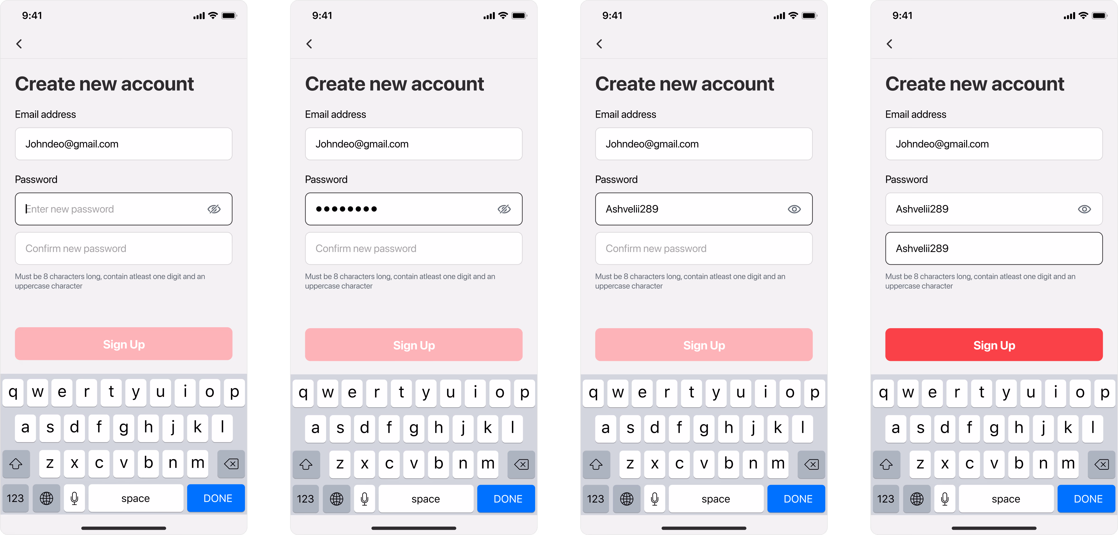 Sign up and onboarding screen sequence