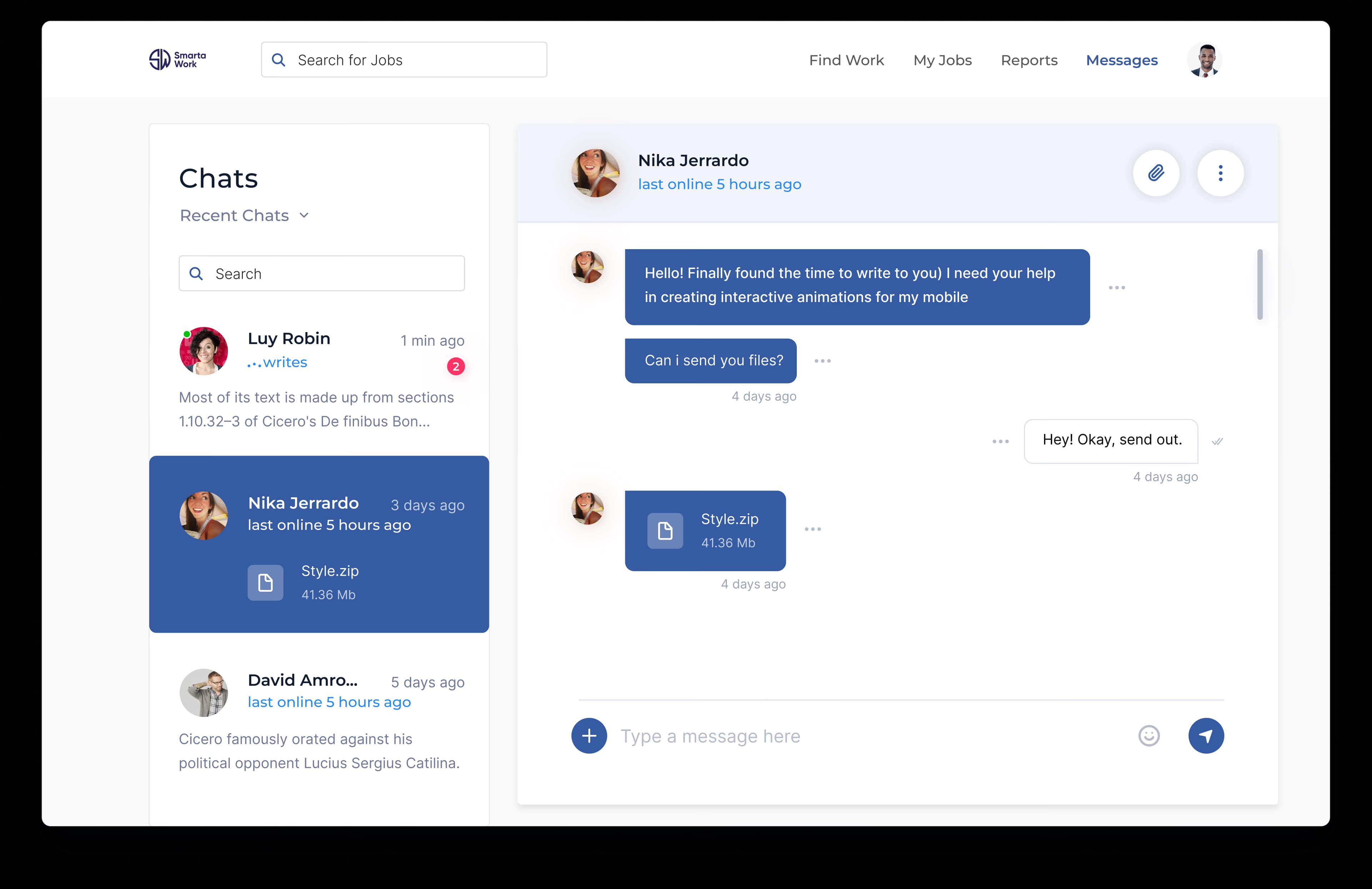 Client and freelancer messaging interface